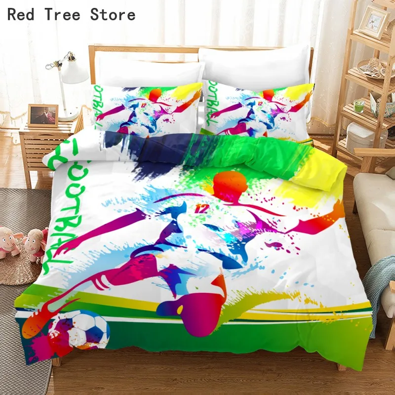 

Football Duvet Cover Soccer Sports Bedding Set Cartoon Futbol Single Printed Luxury Bedline Child Kids NO Sheet Covers BedCloth