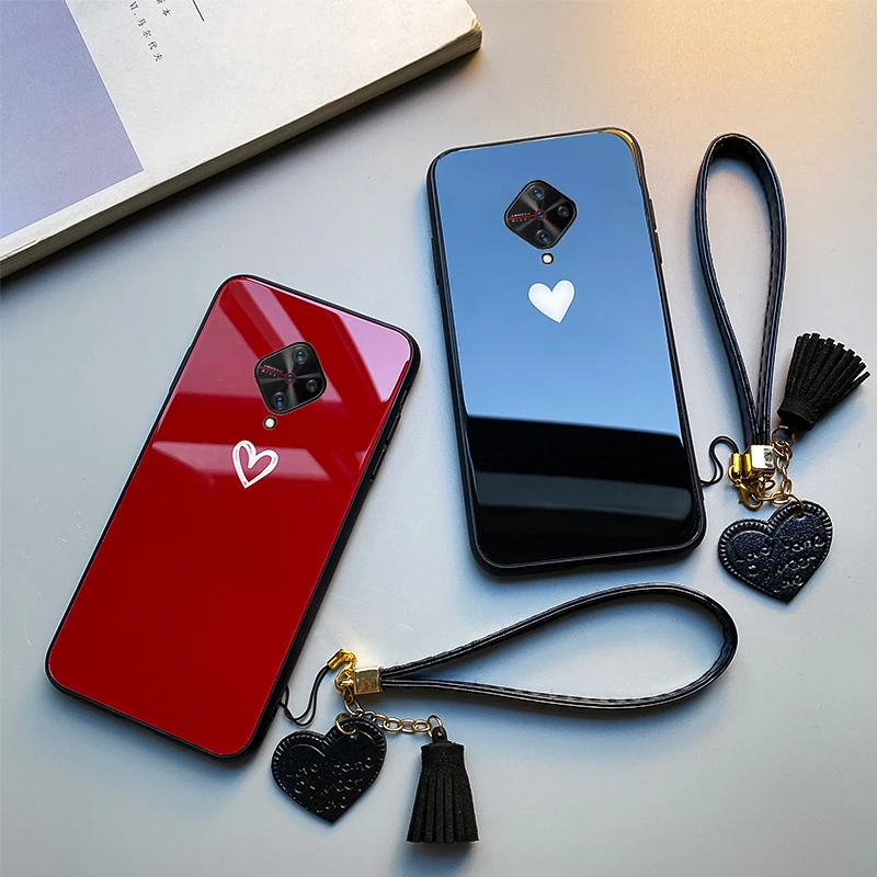 

For VIVO S1 Pro iqoo neo z3i z1 Case Free strap Red Black Heart Hard Glass Cover For VIVO NEX S u1 u3x z5x iqoo Pro Casing