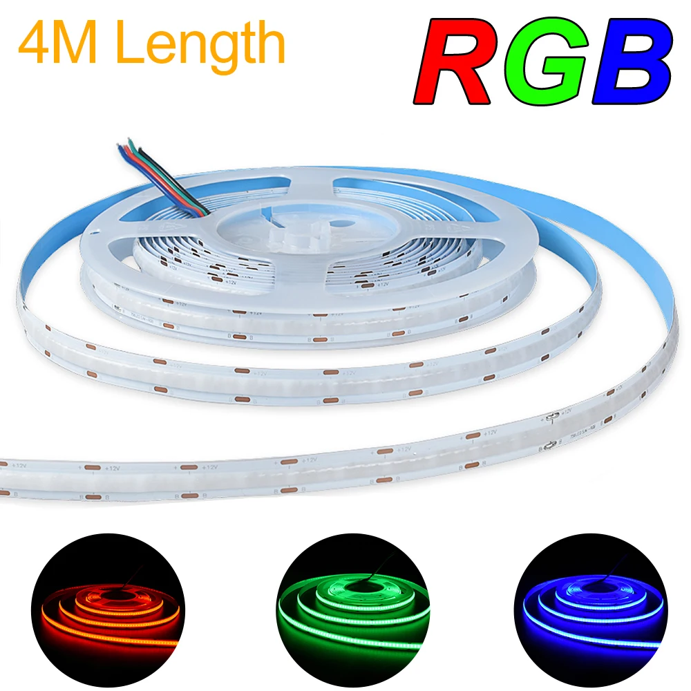 

4M Length IP20 RGB COB LED Strip Light 14W/M 12V 24V Color Changing Linear Tape For Bedroom