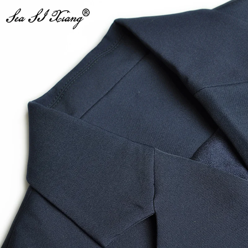 

Seasixiang Fashion Designer Autumn Mermaid Dress Women's Lantern Sleeve Turn-down Collar Double Breasted Solid color Dresses