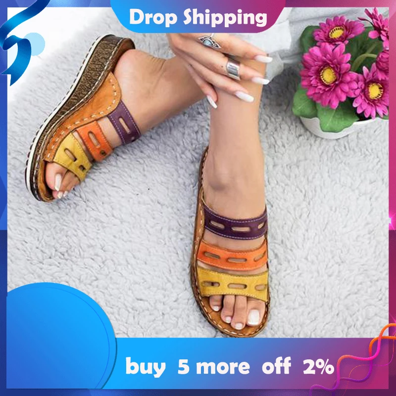 Летние женские модные шлепанцы повседневная обувь на толстой танкетке с