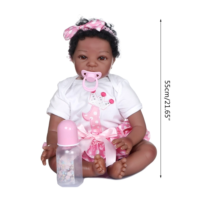

55cm Realistic Doll Vinyl Toddler Babies Lifelike Princess African Girl Birthday B36E