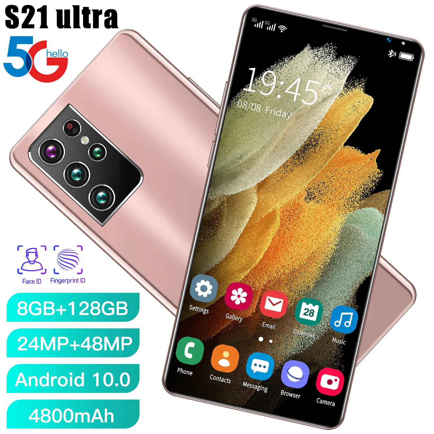 

Global Version Full Screen S21Ultra 5.5inch Smart Phone 8+128GB Dual SIM10core Cellphone 24+48MP Face Unlock 5G Network Phone