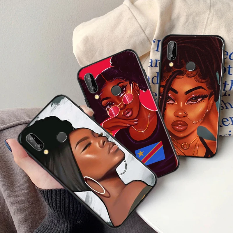 

Fashion Black Girls Phone Case For Huawei P Smart Z 2019 2021 P20 P30 P40 P40 Lite Pro Fashion Women Coque Carcasa Back Cover