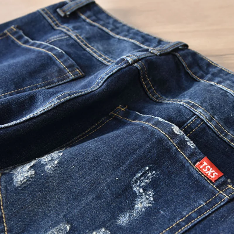 Autumn and Winter Texture Stretch Washed Ankle-Tied Jeans Men All -Matching Scratch Loose Casual Pants Fashion