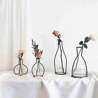 european style retro iron steel line flowers vase metal plant holder modern solid home decor nordic styles iron vase