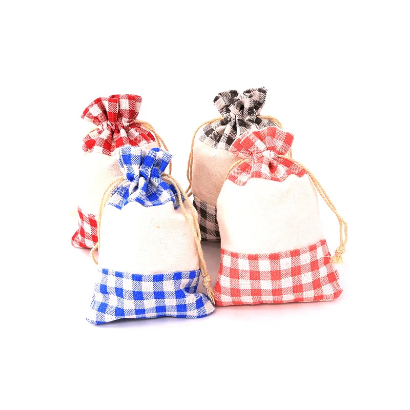 

10 шт./лот 10*14 см коробка для хранения ювелирных изделий хлопковые Сумки на шнурке конфетные печенья чехлы в клетку Хлопковая Сумка