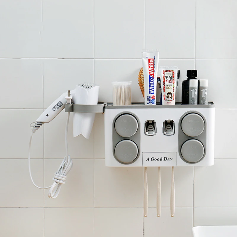 YIWUMART Automatic Toothpaste Squeezer Kit Wall-mount Multifunctional Toothbrush Cups Dispenser Set Storage Rack | Дом и сад
