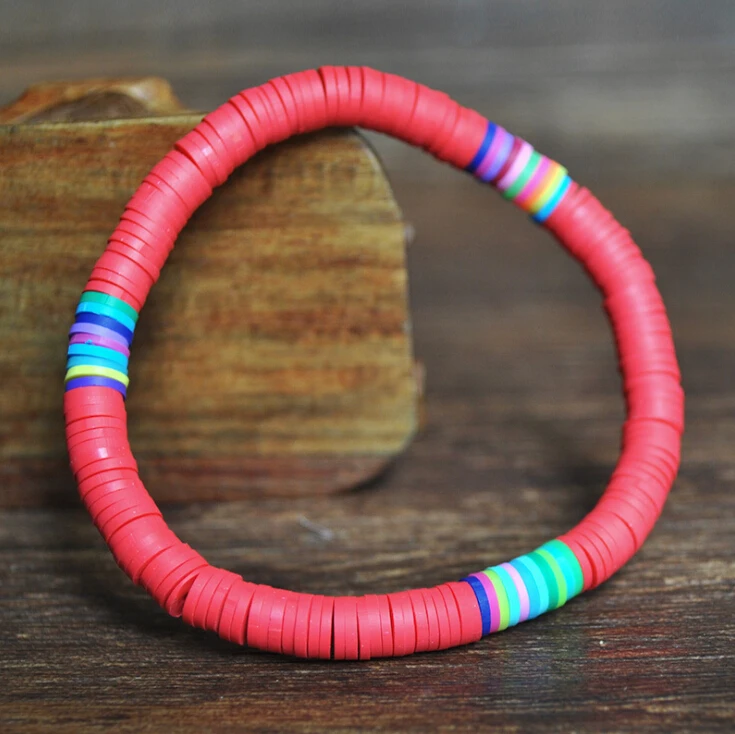 Перерабатываемые браслеты из полимерной глины с дисковыми бусинами вощеные