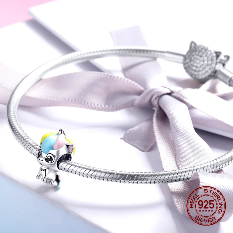 Подлинные эмалированные бусины в виде единорога из стерлингового серебра 925