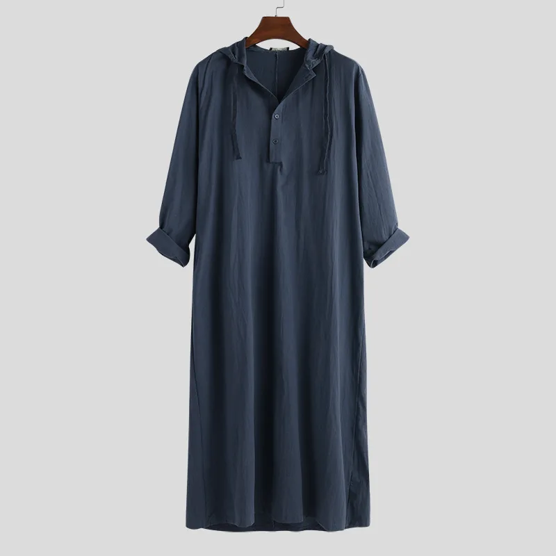 Muslim Men Arabic Style Simple Long Men's Long-sleeved Solid Color Breathable Robe Muslim, Saudi Arabia, Dubai Men's Robe  S-5XL