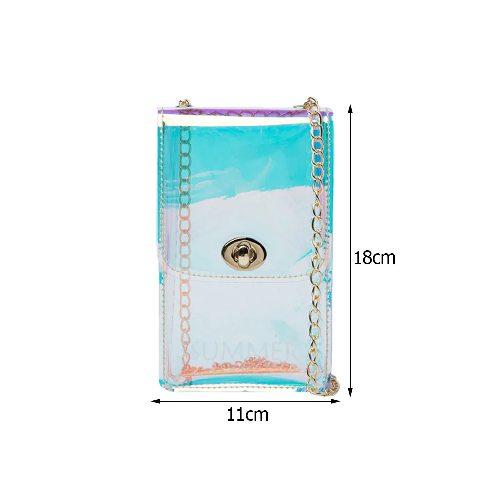 

Fashion Women Laser Transparent Letters Printing Shoulder Crossbody Messenger Bag Ladies Summer Chain Mini Flap Handbags