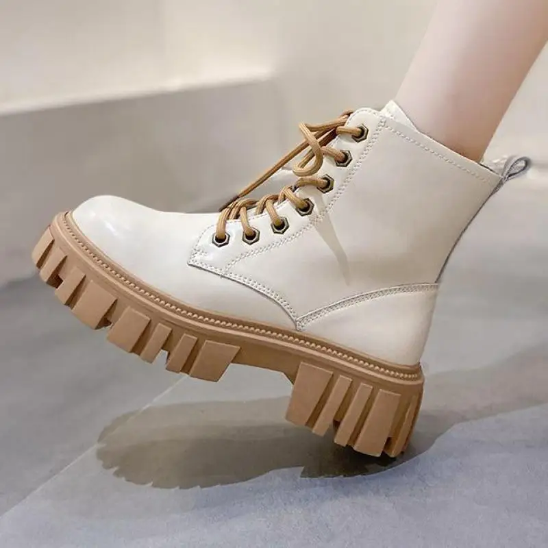

Zipper Shoes Fashion Boots Woman Round Toe Punk 2022 Rock Riding Rubber Autumn Ladies Ytmtloy Cross Tied Botines De Mujer