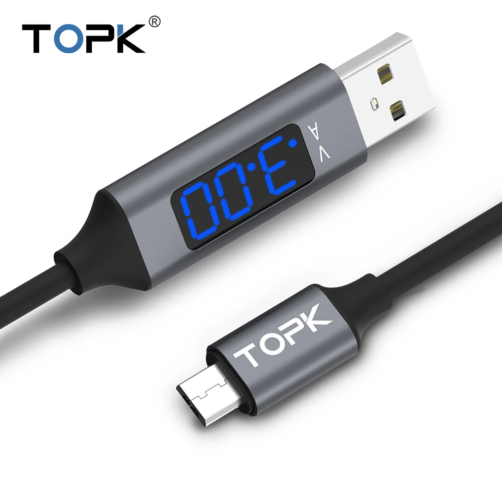 TOPK 1 м Micro USB кабель напряжение и ток дисплей синхронизации данных USB кабель для samsung Xiaomi huawei кабель Microusb