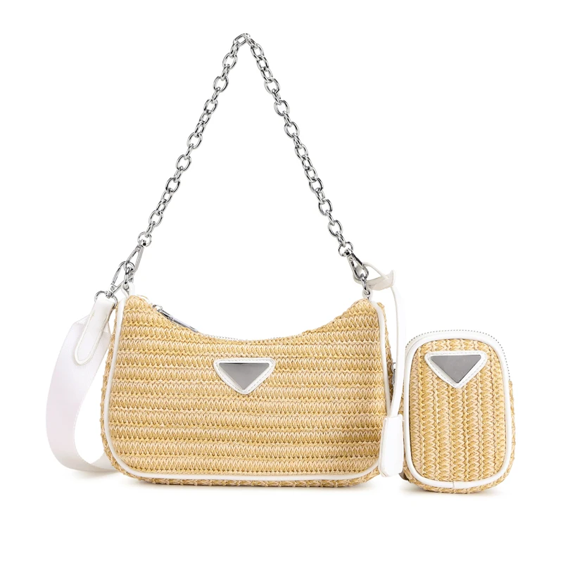 

New Arrival Crossbody Composite Straw Weave Shoulder Bags for Women 2021 Summer Handbags Stylish Hand Purse Female Lady's Totes