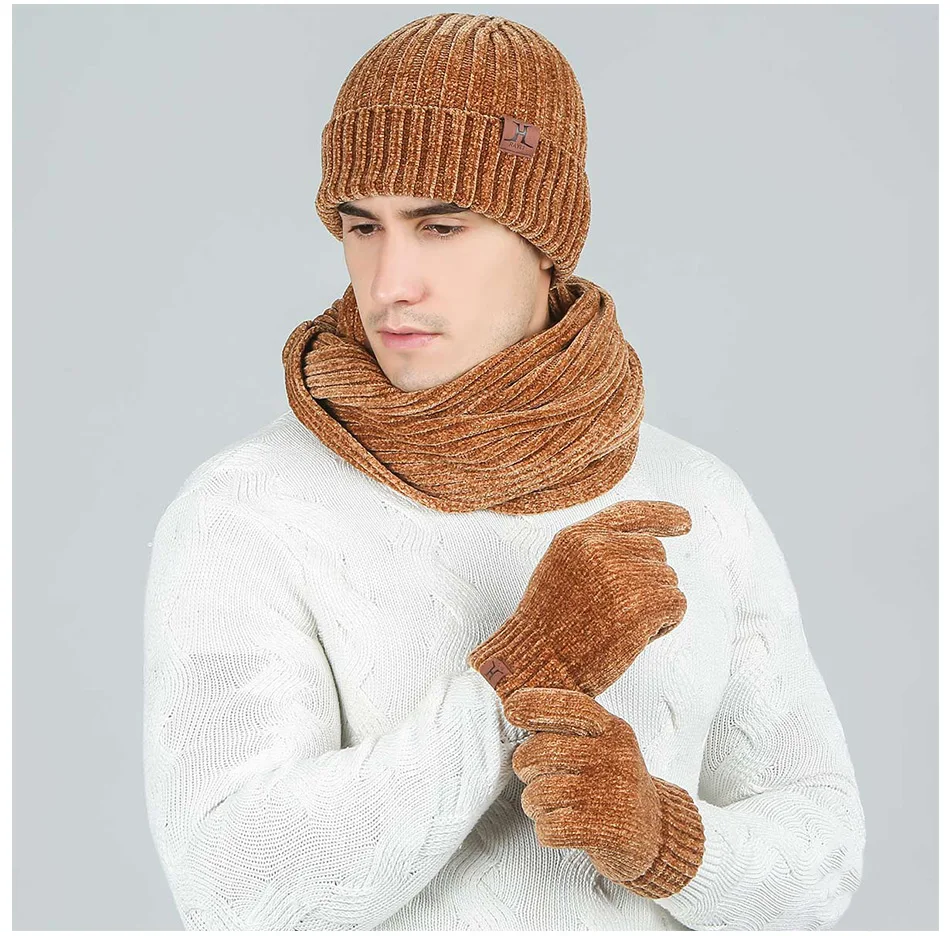 3 комплекта вязаная зимняя шапка шарф перчатки для женщин и мужчин толстые с