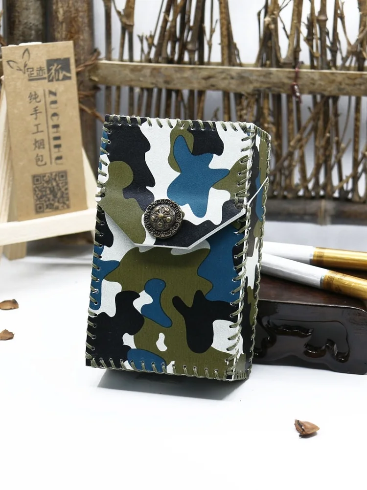 

Camouflage Cowhide Cigarette Case Smoke Set Pocket 20pcs Hold Cigarette Box Magnet Snap Clamshell For Men Smoking Tools