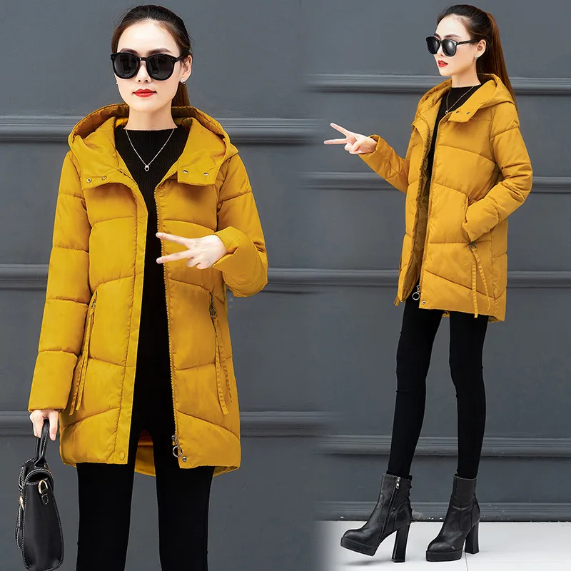Новые зимние женские куртки повседневные однотонные Длинные парки с капюшоном пальто толстые теплые зимние парки женские пальто