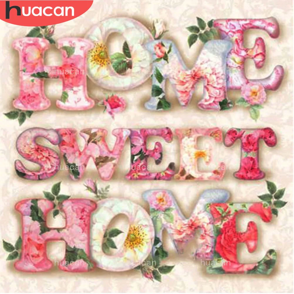 Фото Алмазная вышивка HUACAN Home Sweet 5D Diy картина полная распродажа Стразы мозаика цветок