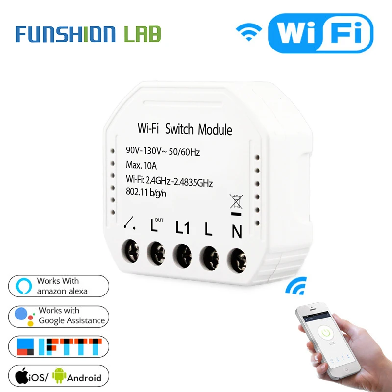 

90V-130V Wifi Smart Light Switch Diy Breaker Module Smart Life/Tuya APP Remote Control,Works with Alexa Echo Google Home 2 Way