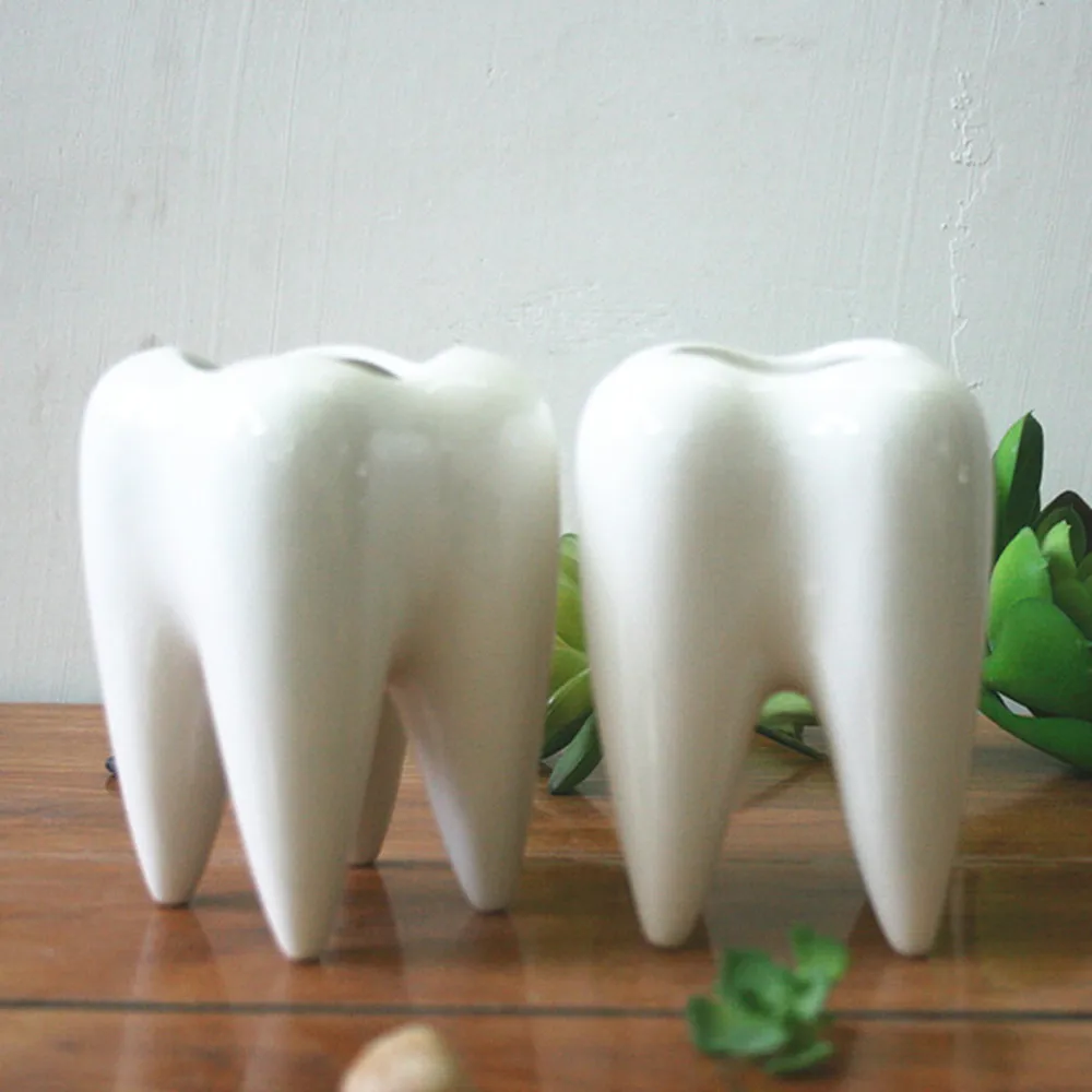 Белый керамический мясистый маленький цветочный горшок в форме зуба настольный