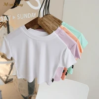 fashion summer baby girl cotton t shirt short infant toddler girl crop top tshirt short sleeve round neck tee top solid 0 7y