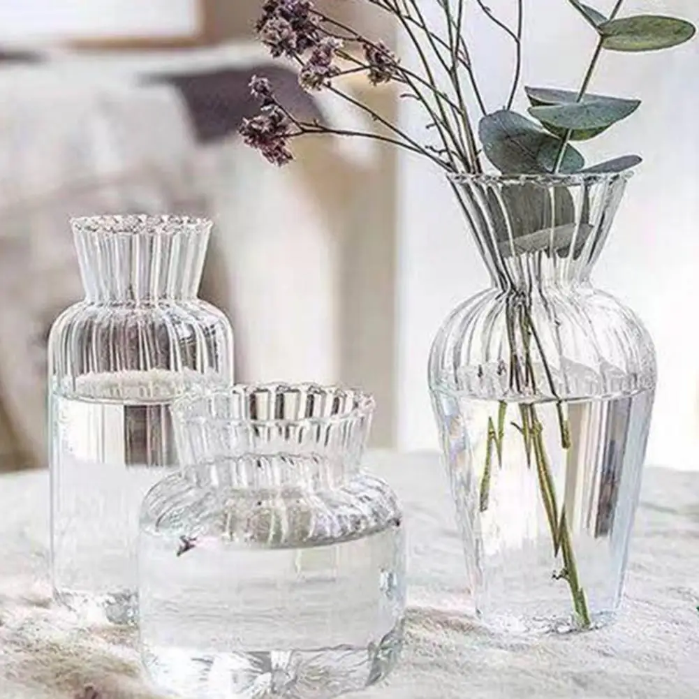 

Glass Fashion Nordic Stripe Flower Vase Transparent Flower Vase Nordic for Home