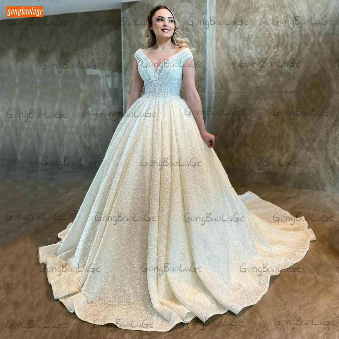 Купи Luxury Lace Wedding Dresses 2021 Beading Robe De Mariée Ball Gown Court Train Bride Dress Women Custom Made Vestido De Casamento за 9,902 рублей в магазине AliExpress