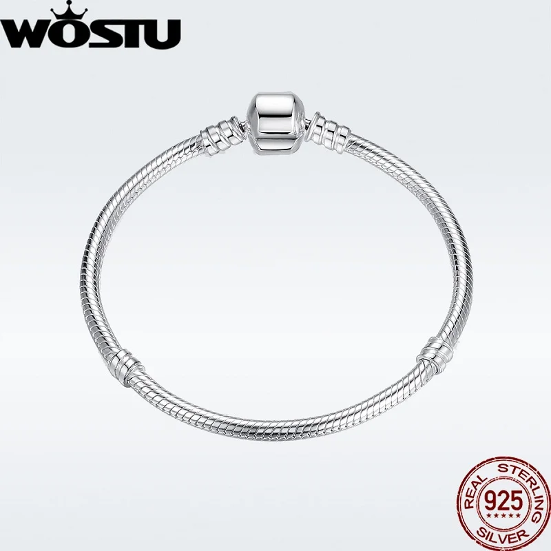 WOSTU 925 пробы, серебряный браслет и браслеты для женщин, подходят для DIY, подвески, бусины, оригинальные ювелирные изделия, подарок