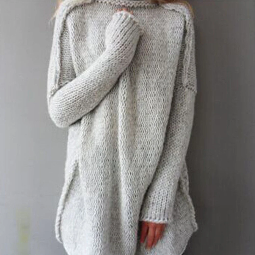 Женский Длинный Однотонный свитер с высоким воротником вязаный джемпер длинными