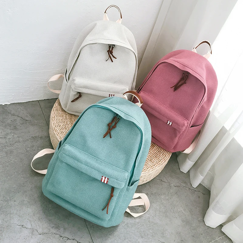 Solid Color Backpack Canvas Women Backpack Travel Teen Shoulder Bag Child Female Backpack School Bags for Teenage Girls Kids