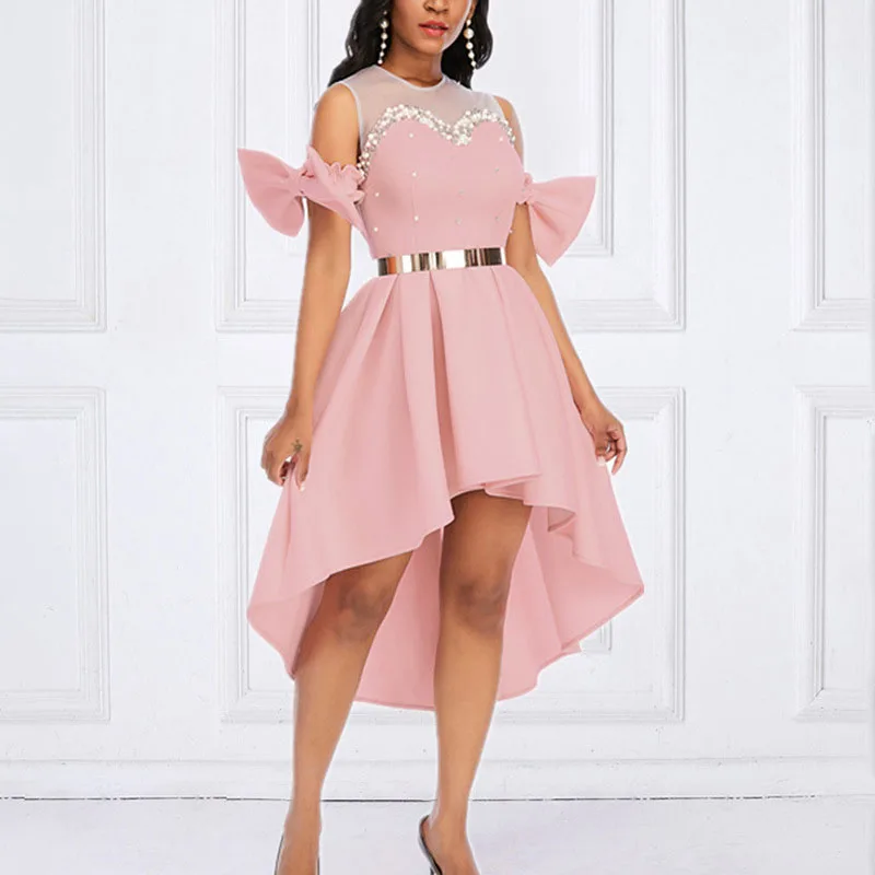 

Summer Women Pink Sleeveless Dress Sexy Net Yarn Perspective Splice Bow Party Night Dresses Lady Fashion Plus Size Mermaid Dress