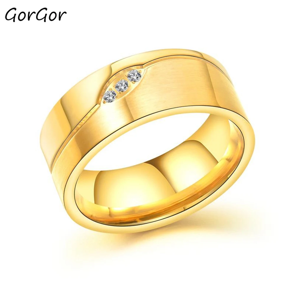 

GorGor Rings Men Stainless Steel Pattern Mosaic Rhinestone Gold-color Simplicity Temperament Gift Fashion Accessories TJ-639