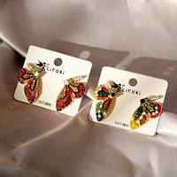 handmade rhinestone earrings romantic style insect butterfly drop earrings shiny colorful earrings diamond luxury jewelry