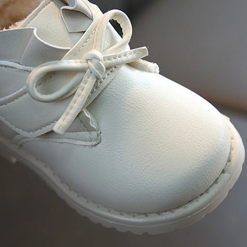 Зимние ботинки для малышей зимние девочек однотонные теплые короткие с бантом