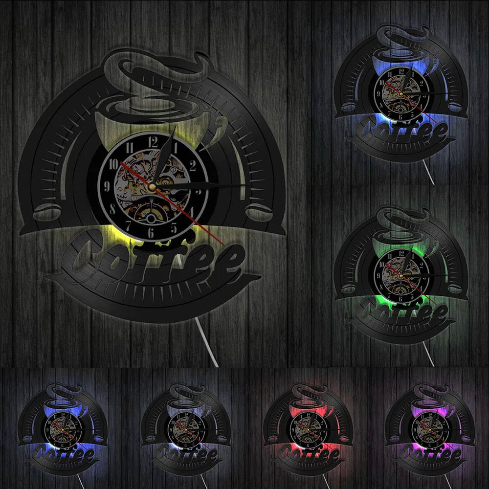 Настенные часы с виниловой записью кофе современные дизайнерские декоративные