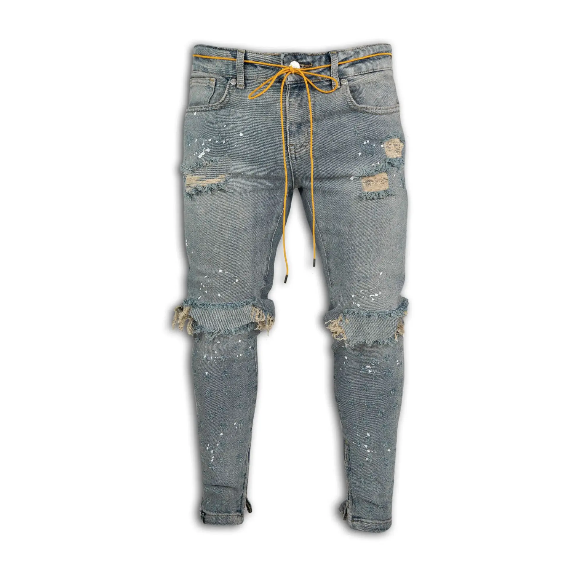 Men Jeans Pants Slim Fit Destroyed Frayed Skinny Black Jeans Hombre Fashion Ripped Hole Distressed Denim Trousers