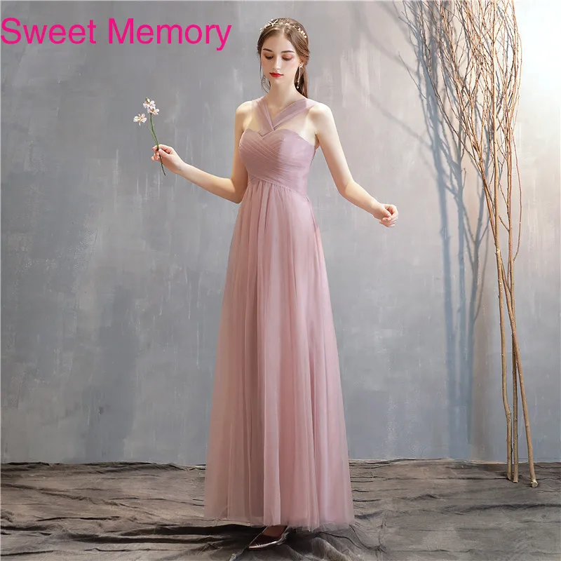 Элегантное Длинное пыльное розовое платье для подружки невесты с эффектом