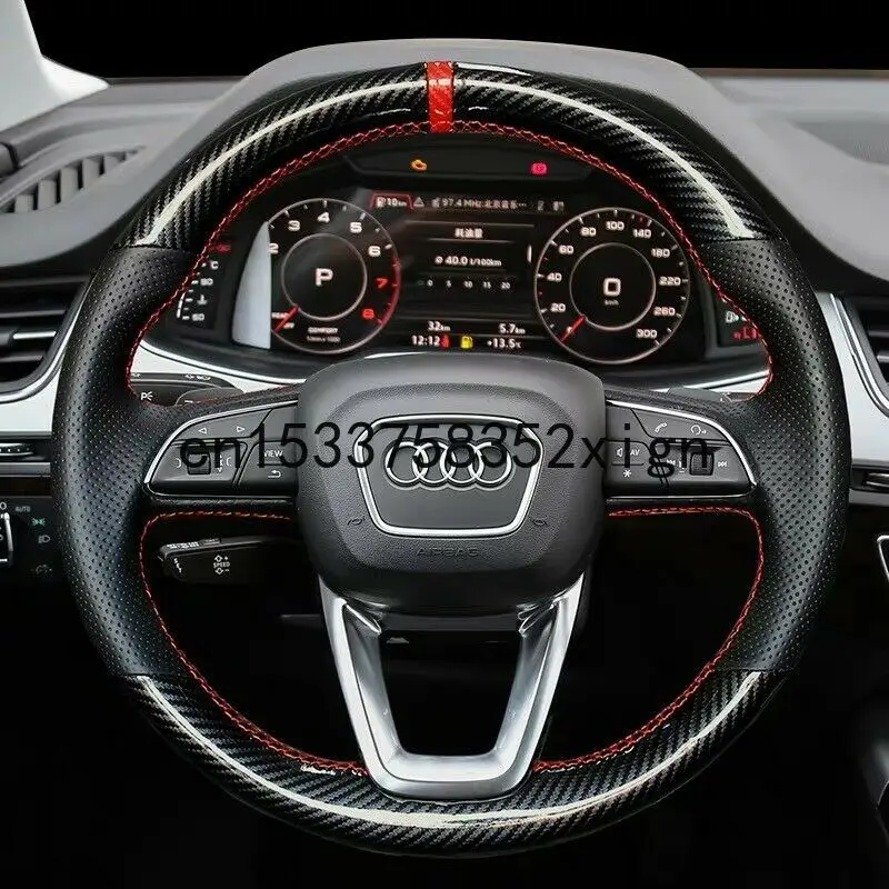 

DIY Carbon Fiber&PU Leathercar steering wheel cover Stitch on Wrap Cover For Audi Q7 2015-2019 car accessories wheel cover