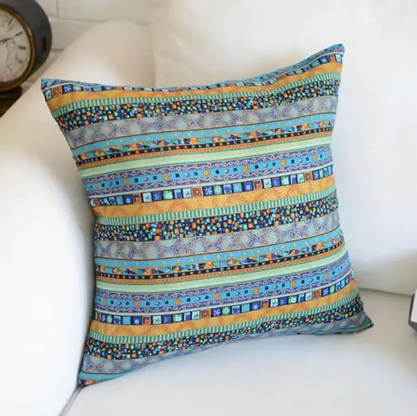 Квадратные полосатые декоративные наволочки для диванных подушек льняная