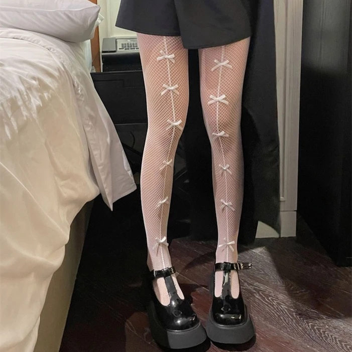 

Loli Tights Handmade Bowknot Pantyhose Sexy Woman Underwear Mesh Fishnet Women's Hosiery Japanese Style Collants pour femmes