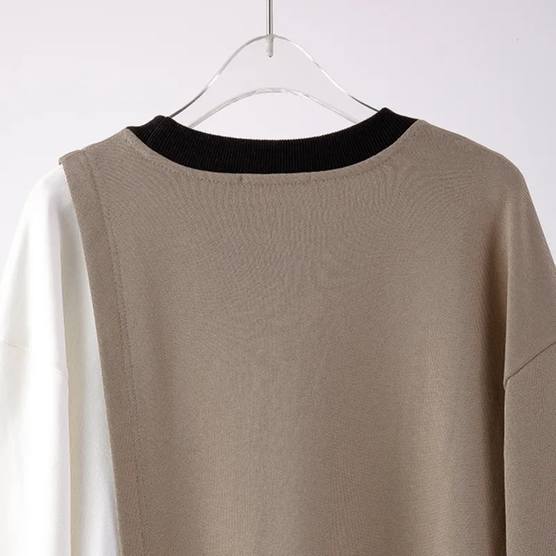 

[DEAT] O-neck Collar Long Sleeve Patchwork Sweatershirt For Women With Pockets Street Style New Fashion Tide 2021 Spring GX32