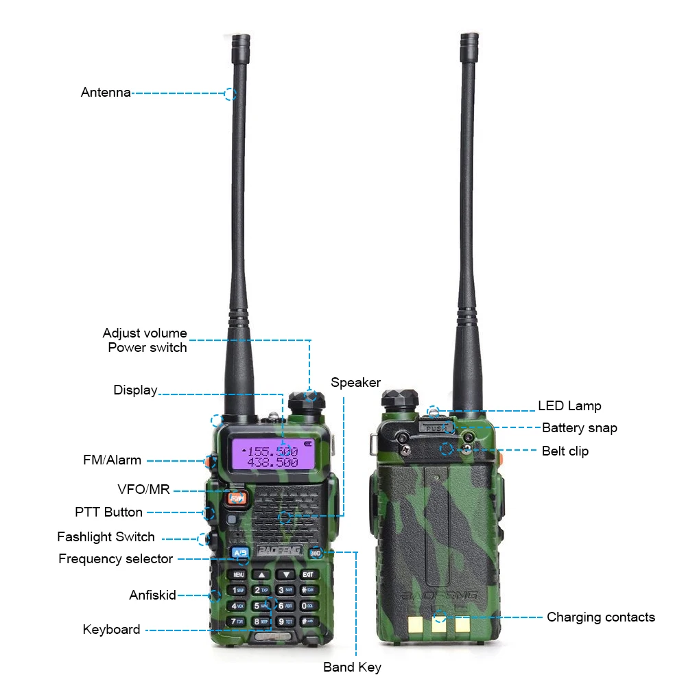 BAOFENG UV-5R портативная рация двухстороннее радио fm-приемопередатчик двухдиапазонный DTMF кодированный VOX сигнал тревоги светодиодный фонарик ключ замок