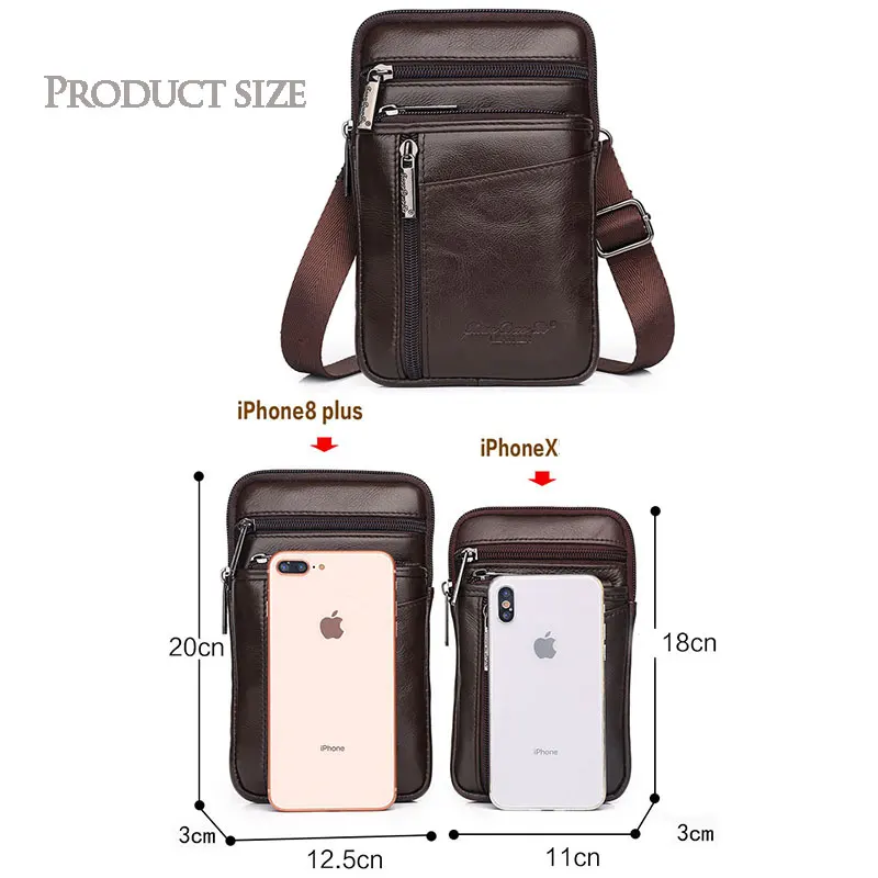 

Men's Messenger Bag Genuine Leather Wear Belt Waist Bag Shoulder Mini Bag Phone Bag for Iphone/Xiaomi/Huawei/Samsung Purses
