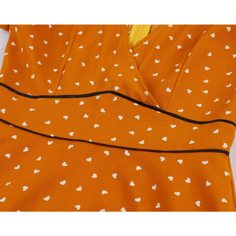 Женское винтажное платье-трапеция до колена оранжевое Повседневное платье с