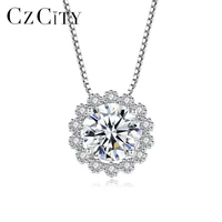 czcity 1ct moissanite diamond necklace flower shaped 925 sterling silver jewelry for women wedding engagement collares msn 005