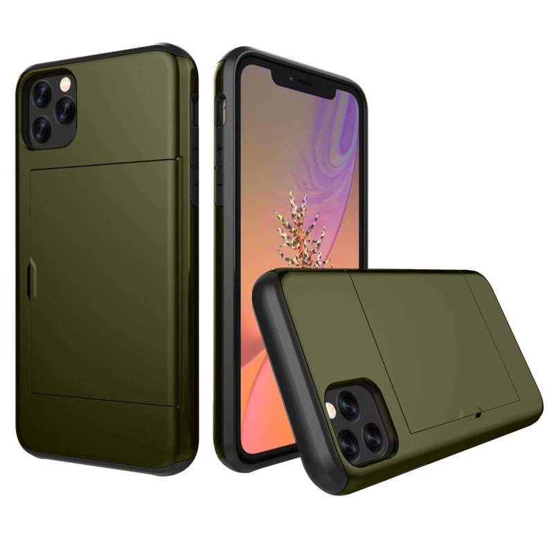 army green Для Iphone X XR XS 11 Pro Max 8 7 6 6s Plus 5 5S SE чехол Роскошный кошелек Гибридный скользящий держатель для карт для хранения Броня прочный Чехол - Цвет: army green