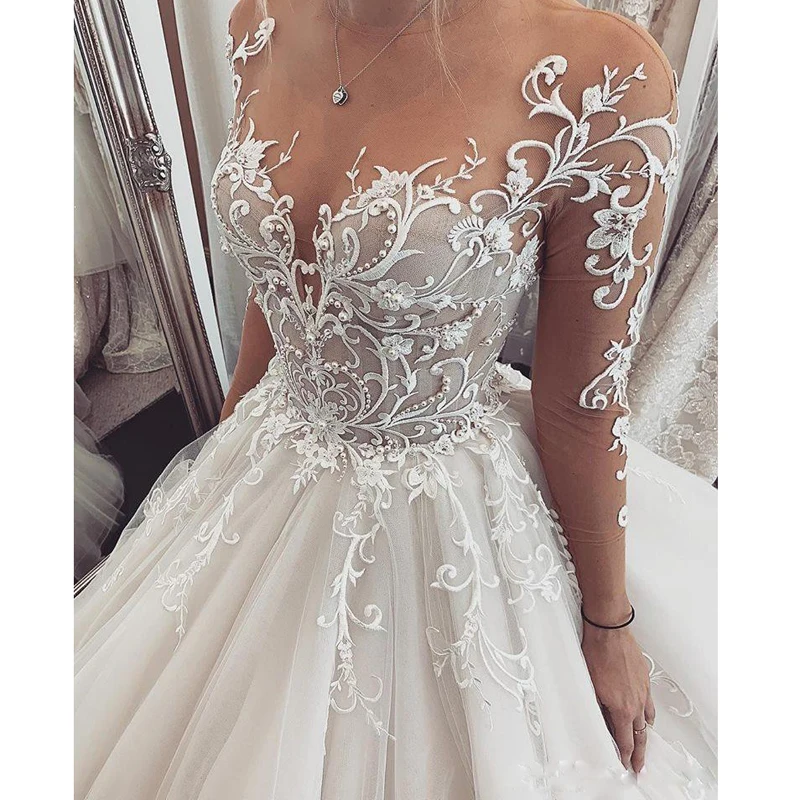 Фото Очаровательное кружевное свадебное платье LoveDress с V-образным вырезом и длинными рукавами 2022 свадебное платье принцессы иллюзионные платья ... №2