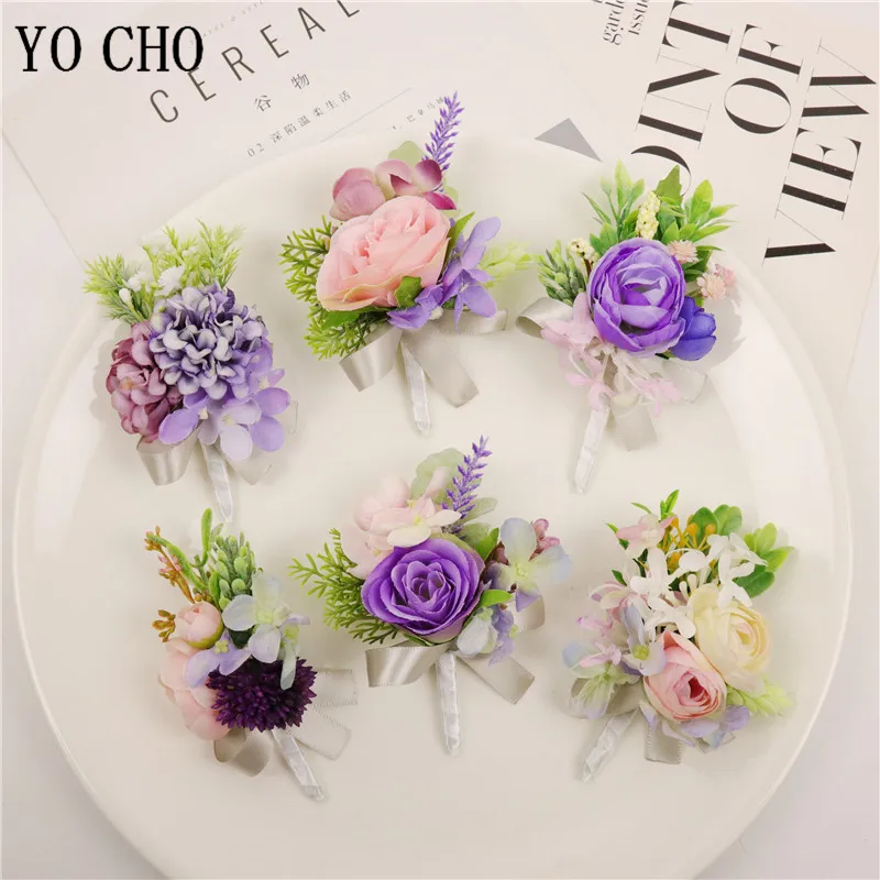 Браслет корсаж YO CHO для девушек шелковая бутоньерка подружки невесты с цветами розы мужчин аксессуары