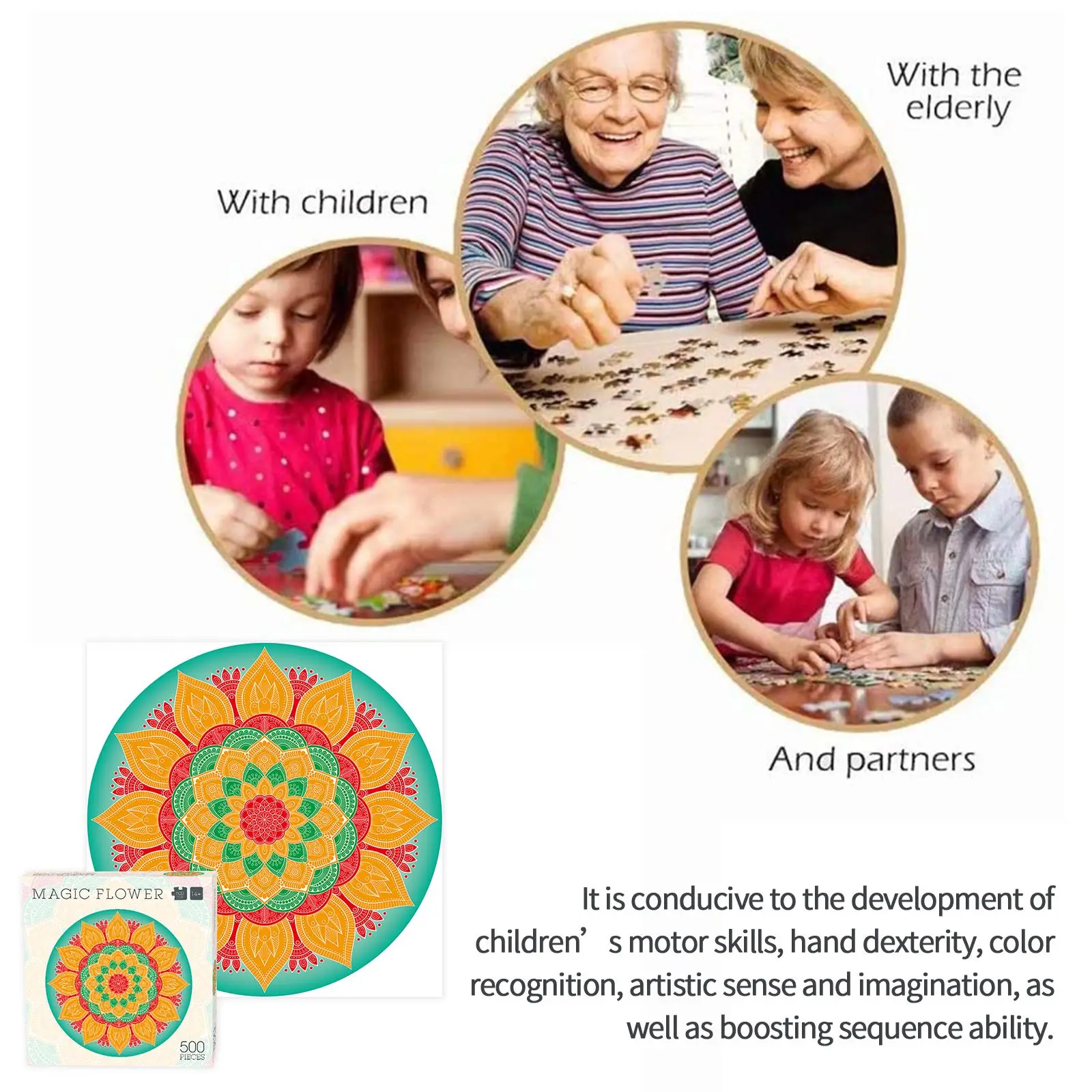 

500/1000 Piece Magic Flower Puzzle Circular Magic Flower Puzzle Decompression Toys Cool And Challenge Art Picture For Kid Gift